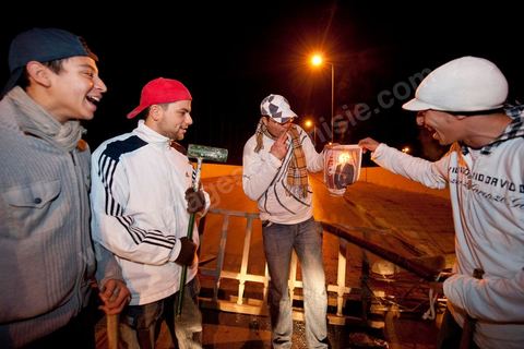 After the 6 p.m. curfew: Roadblocks and patrols set up by citizens in collaboration with the armed forces in every neighborhood of Tunis. Here in the working-class neighborhoods of Megrine Chaker in the southern suburbs of Tunis