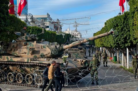 The Tunisian Army and soldiers on Habib Bourguiba Avenue in Tunis