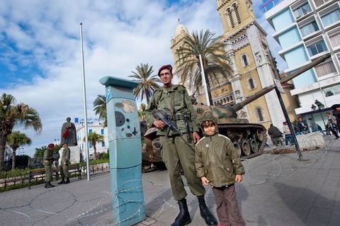 The Tunisian Army and soldiers on Habib Bourguiba Avenue in Tunis