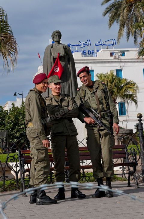 The Tunisian Army and soldiers on Habib Bourguiba Avenue in Tunis