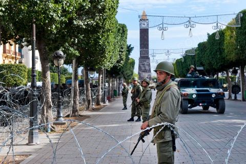 The Tunisian Army and soldiers on Habib Bourguiba Avenue in Tunis
