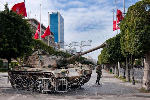 The Tunisian Army and soldiers on Habib Bourguiba Avenue in Tunis