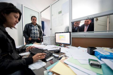 March 12, 2011: Two union members come to pay their annual UGTT dues at the UGTT’s accounting office. At the heart of the UGTT (Tunisian General Labor Union), its historic headquarters on Mohamed Ali Square in Tunis.