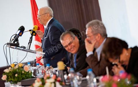 M. Béji Caïd Essebsi, premier Ministre tunisien du gouvernement de Transition au Séminaire organisé en Tunisie par la FIDH, Fédération Internationnale des ligues des Droits de l'Homme, sur la transition démocratique en Tunisie. les 17 au 19 mars 2011.