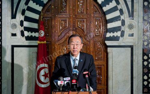 22 mars : M. Ban Ki-moon au Premier Ministère avec M. Beji Caïd Essebsi, Premier Ministre du gouvernement de transition, lors de la visite de Ban Ki-moon, Secrétaire Général des Nations Unies, en Tunisie
