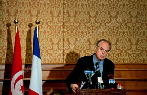3 avril 2011 : Conférence de presse de Frédéric Mitterrand, Ministre de la Culture et de la Communication,  lors de sa première visite de travail en Tunisie après la Révolution tunisienne