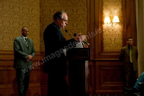 3 avril 2011 : Conférence de presse de Frédéric Mitterrand, Ministre de la Culture et de la Communication,  lors de sa première visite de travail en Tunisie après la Révolution tunisienne