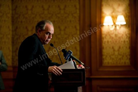 3 avril 2011 : Conférence de presse de Frédéric Mitterrand, Ministre de la Culture et de la Communication,  lors de sa première visite de travail en Tunisie après la Révolution tunisienne