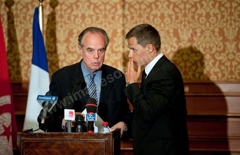 3 avril 2011 : Conférence de presse de Frédéric Mitterrand, Ministre de la Culture et de la Communication,  lors de sa première visite de travail en Tunisie après la Révolution tunisienne et Boris Boillon, ambassadeur de France en Tunisie.