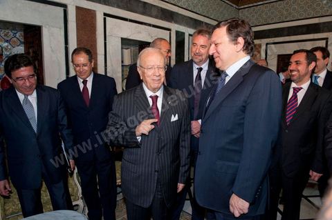 José Manuel Barroso met with Mr. Caïd Béji Essebsi, Tunisia’s interim prime minister, at the Prime Minister’s Office in al Kasbah, Tunis, during the visit to Tunisia by José Manuel Barroso, President of the European Commission, on Tuesday, April 12, 2011. He traveled to Tunis to lay the groundwork for cooperation “contingent” on halting illegal immigration to Europe and to support Tunisia’s political and democratic progress since the Revolution.