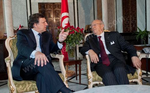 José Manuel Barroso met with Mr. Caïd Béji Essebsi, Tunisia’s interim prime minister, at the Prime Minister’s Office in al Kasbah, Tunis, during the visit to Tunisia by José Manuel Barroso, President of the European Commission, on Tuesday, April 12, 2011. He traveled to Tunis to lay the groundwork for cooperation “contingent” on halting illegal immigration to Europe and to support Tunisia’s political and democratic progress since the Revolution.