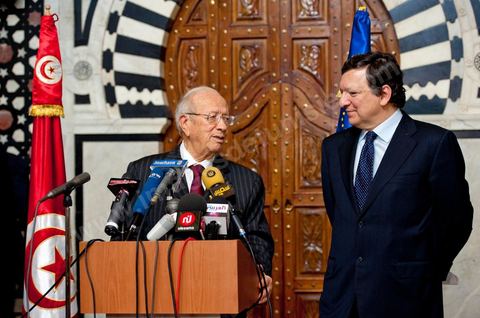José Manuel Barroso met with Mr. Caïd Béji Essebsi, Tunisia’s interim prime minister, at the Prime Minister’s Office in al Kasbah, Tunis, during the visit to Tunisia by José Manuel Barroso, President of the European Commission, on Tuesday, April 12, 2011. He traveled to Tunis to lay the groundwork for cooperation “contingent” on halting illegal immigration to Europe and to support Tunisia’s political and democratic progress since the Revolution.