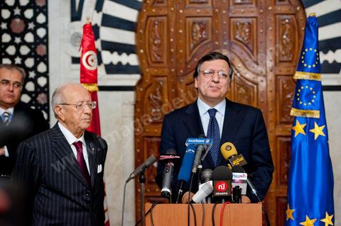 José Manuel Barroso met with Mr. Caïd Béji Essebsi, Tunisia’s interim prime minister, at the Prime Minister’s Office in al Kasbah, Tunis, during the visit to Tunisia by José Manuel Barroso, President of the European Commission, on Tuesday, April 12, 2011. He traveled to Tunis to lay the groundwork for cooperation “contingent” on halting illegal immigration to Europe and to support Tunisia’s political and democratic progress since the Revolution.