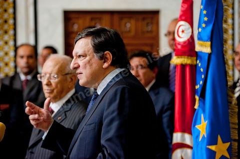 José Manuel Barroso met with Mr. Caïd Béji Essebsi, Tunisia’s interim prime minister, at the Prime Minister’s Office in al Kasbah, Tunis, during the visit to Tunisia by José Manuel Barroso, President of the European Commission, on Tuesday, April 12, 2011. He traveled to Tunis to lay the groundwork for cooperation “contingent” on halting illegal immigration to Europe and to support Tunisia’s political and democratic progress since the Revolution.