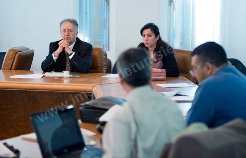 Meeting of the Committee of Experts of the High Authority for the Achievement of the Objectives of the Revolution, Political Reform, and Democratic Transition (HIRORRPTD) at their office in preparation for Wednesday’s assembly. The meeting is chaired by Yadh Ben Achour.