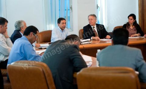 Meeting of the Committee of Experts of the High Authority for the Achievement of the Objectives of the Revolution, Political Reform, and Democratic Transition (HIRORRPTD) at their office in preparation for Wednesday’s assembly. The meeting is chaired by Yadh Ben Achour.