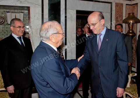 January 20, 2011: Meeting between Mr. Béji Caïd Essebsi, Prime Minister of Tunisia, and Alain Juppé during the visit of Mr. Alain Juppé, French Minister of Foreign Affairs, to Tunisia.