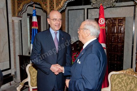 January 20, 2011: Meeting between Mr. Béji Caïd Essebsi, Prime Minister of Tunisia, and Alain Juppé during the visit of Mr. Alain Juppé, French Minister of Foreign Affairs, to Tunisia.