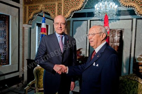 January 20, 2011: Meeting between Mr. Béji Caïd Essebsi, Prime Minister of Tunisia, and Alain Juppé during the visit of Mr. Alain Juppé, French Minister of Foreign Affairs, to Tunisia.