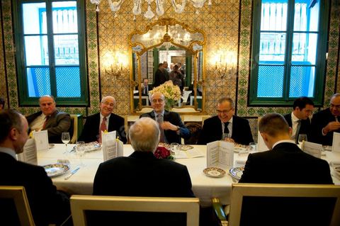 January 20, 2011: Alain Juppé at a luncheon with the acting Tunisian Prime Minister, Mr. Béji Caïd Essebsi and the Tunisian Minister of Foreign Affairs in the medina of Tunis during the visit of Mr. Alain Juppé, French Minister of Foreign Affairs, to Tunisia.