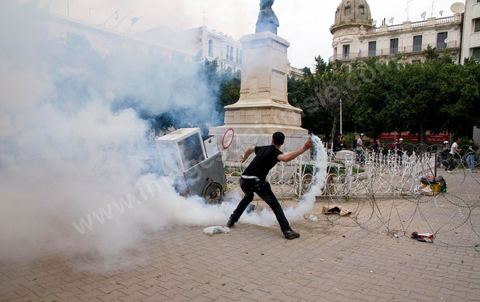 May 7, 2011: Clashes broke out between protesters and police near the main train station in Tunis, on Barcelona Square, with the army attempting to calm both sides. Police fired tear gas and warning shots at the protesters.