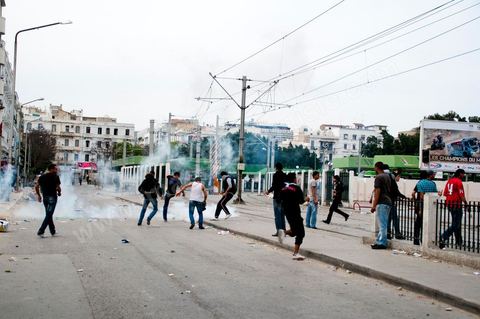 May 7, 2011: Clashes broke out between protesters and police near the main train station in Tunis, on Barcelona Square, with the army attempting to calm both sides. Police fired tear gas and warning shots at the protesters.
