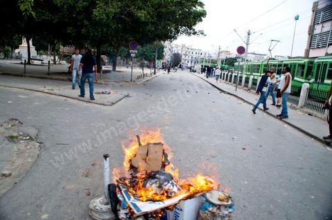 May 7, 2011: Clashes broke out between protesters and police near the main train station in Tunis, on Barcelona Square, with the army attempting to calm both sides. Police fired tear gas and warning shots at the protesters.