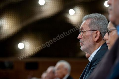 June 8, 20011: Kamel Jendoubi, chairman of the electoral commission, at Béji Caïd Essebsi’s press conference announcing the date of the constituent assembly elections—October 23—in the presence of members of the government, representatives of political parties, and the press. 