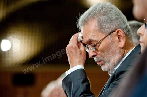June 8, 20011: Kamel Jendoubi, chairman of the electoral commission, at Béji Caïd Essebsi’s press conference announcing the date of the constituent assembly elections—October 23—in the presence of members of the government, representatives of political parties, and the press. 