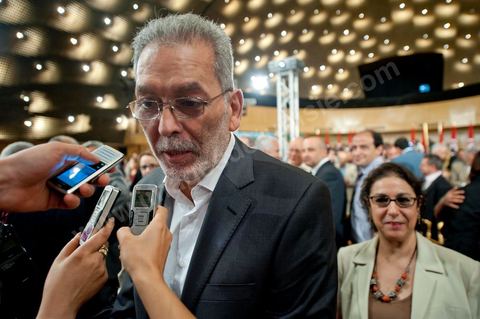 June 8, 20011: Kamel Jendoubi, chairman of the electoral commission, at Béji Caïd Essebsi’s press conference announcing the date of the constituent assembly elections—October 23—in the presence of members of the government, representatives of political parties, and the press. 