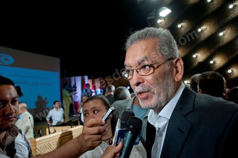 June 8, 20011: Kamel Jendoubi, chairman of the electoral commission, at Béji Caïd Essebsi’s press conference announcing the date of the constituent assembly elections—October 23—in the presence of members of the government, representatives of political parties, and the press. 