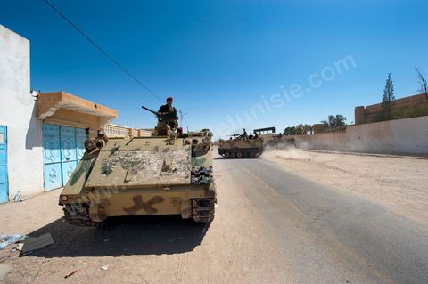 Military operation outside the Metlaoui high school during the Baccalaureate exams, following the clashes that took place from June 3 to 5, 2011, in the city of Metlaoui
