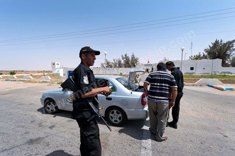 Checkpoint on the road from Medenine toward Djerba and the Libyan border 