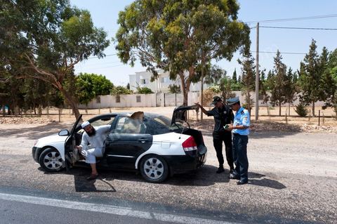 Checkpoint on the road from Medenine toward Djerba and the Libyan border 