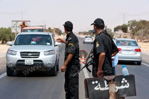 Checkpoint on the road from Medenine toward Djerba and the Libyan border 