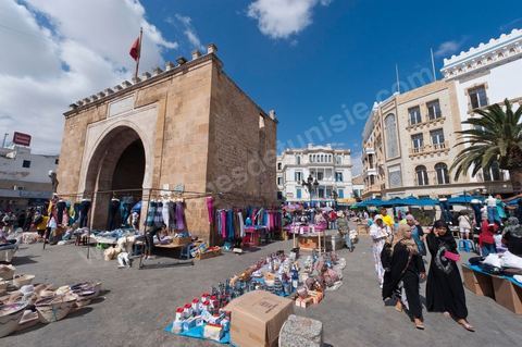 Depuis le 14 janvier 2011, les venderus ambulanst ont envahi les rues des villes de Tunisie devant aujourd'hui un véritable fléau urbain, pénalisant à la fois les petis commerçants et la vie quotidienne en centre ville. Ces installations anarchiques proposent des produits venant des réseaux parallèles ou de Chine. Les vendeurs justifient leurs activités par le taux de chomage très importants et par la liberté d'action offerte par la révolution et la mort par immolation de Mohamed Bouazizi, vendeur ambulant et déclencheur de la révolution tunisienne. Ici la porte de France, entrée de la medina historique de Tunis et haut lieu du toursime est envahi de vendeurs ambulants aux étales anarchiques et peu esthétiques.