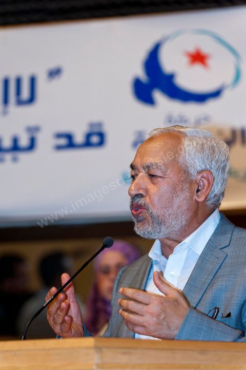 13 août 2011 : Rached Ghannouchi à la Commération par le parti Ennahda de la Fête de la Femme et du Code du Statut personnel tunisien au Palais des Congrés de Tunis, avec discours de Farida Laabidi, militante, de Rached Ghannouchi, fondateur et chef du parti Ennahda, ainsi que Psycho-M, rappeur fortement engagé dans ses propos islamistes. Rached Ghannouchi annonce la volonté de ne pas inscrire la polygamie dasn la prochaine élection, la Tunisie n'ayant pas les moyens pour cela ...