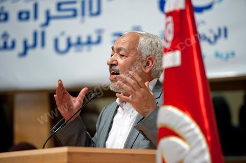 13 août 2011 : Rached Ghannouchi à la Commération par le parti Ennahda de la Fête de la Femme et du Code du Statut personnel tunisien au Palais des Congrés de Tunis, avec discours de Farida Laabidi, militante, de Rached Ghannouchi, fondateur et chef du parti Ennahda, ainsi que Psycho-M, rappeur fortement engagé dans ses propos islamistes. Rached Ghannouchi annonce la volonté de ne pas inscrire la polygamie dasn la prochaine élection, la Tunisie n'ayant pas les moyens pour cela ...