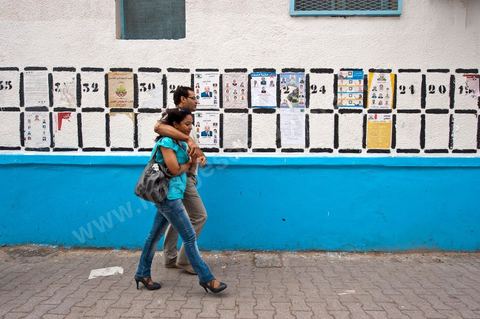 Election posters during the campaign for the Constituent Assembly election, October 1–23, here in Radès, a southern suburb of Tunis.