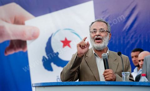 October 1, 2011, in Sidi Bouzid: A large rally organized by the Ennahdha Party to mark the first day of the campaign for the Constituent Assembly election on October 23. The Islamist Ennahdha Party chose Sidi Bouzid—the symbolic city of the revolution—as the site for its first campaign rally, attended by party leader Rached Ghannouchi, members of the party’s Executive Bureau, and several candidates from various regions across the country.