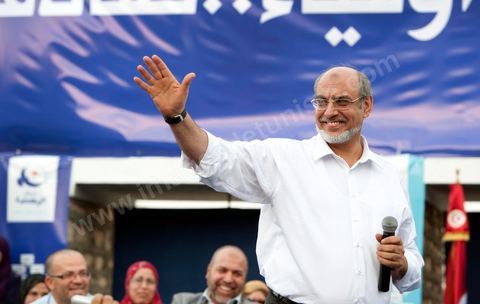 October 1, 2011, in Sidi Bouzid: A large rally organized by the Ennahdha Party to mark the first day of the campaign for the Constituent Assembly election on October 23. The Islamist Ennahdha Party chose Sidi Bouzid—the symbolic city of the revolution—as the site for its first campaign rally, attended by party leader Rached Ghannouchi, members of the party’s Executive Bureau, and several candidates from various regions across the country.