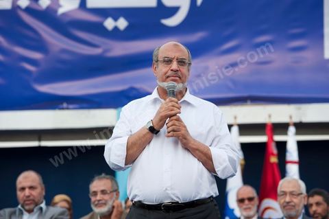 October 1, 2011, in Sidi Bouzid: A large rally organized by the Ennahdha Party to mark the first day of the campaign for the Constituent Assembly election on October 23. The Islamist Ennahdha Party chose Sidi Bouzid—the symbolic city of the revolution—as the site for its first campaign rally, attended by party leader Rached Ghannouchi, members of the party’s Executive Bureau, and several candidates from various regions across the country.