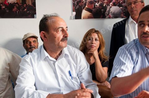 Mustapha Ben Jaafar on a working visit to the Ettakatol office in Bou Argoub during the first week of the campaign for the Constituent Assembly.