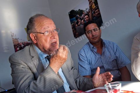 Mustapha Ben Jaafar on a working visit to the Ettakatol office in Bou Argoub during the first week of the campaign for the Constituent Assembly.