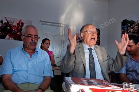 Mustapha Ben Jaafar on a working visit to the Ettakatol office in Bou Argoub during the first week of the campaign for the Constituent Assembly.