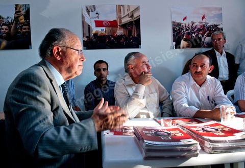 Mustapha Ben Jaafar on a working visit to the Ettakatol office in Bou Argoub during the first week of the campaign for the Constituent Assembly.