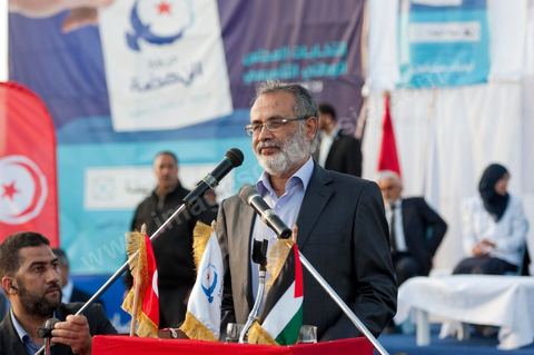 Meeting de cloture du parti Ennahdha à Ben Arous dans le stade de foot en présence du président Rached Ghannouchi