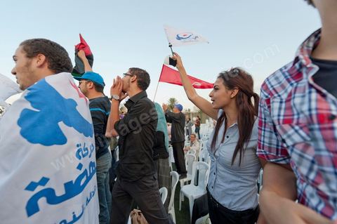Meeting de cloture du parti Ennahdha à Ben Arous dans le stade de foot en présence du président Rached Ghannouchi