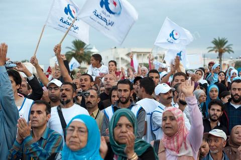 Meeting de cloture du parti Ennahdha à Ben Arous dans le stade de foot en présence du président Rached Ghannouchi
