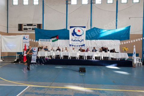 October 8: Ennahdha neighborhood rally at the Megrine gymnasium during the first week of the election campaign for the Constituent Assembly. Presentation of the Ben Arous candidate list. 